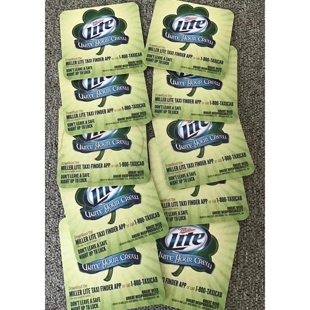 Miller Lite Beer coasters 2014 St Patrick's Day Unite Your Crew Set Of 10